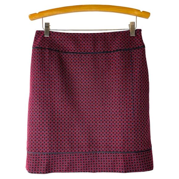 Ann Taylor red black purple geometric embroidered office preppy skirt 4 - Picture 1 of 8